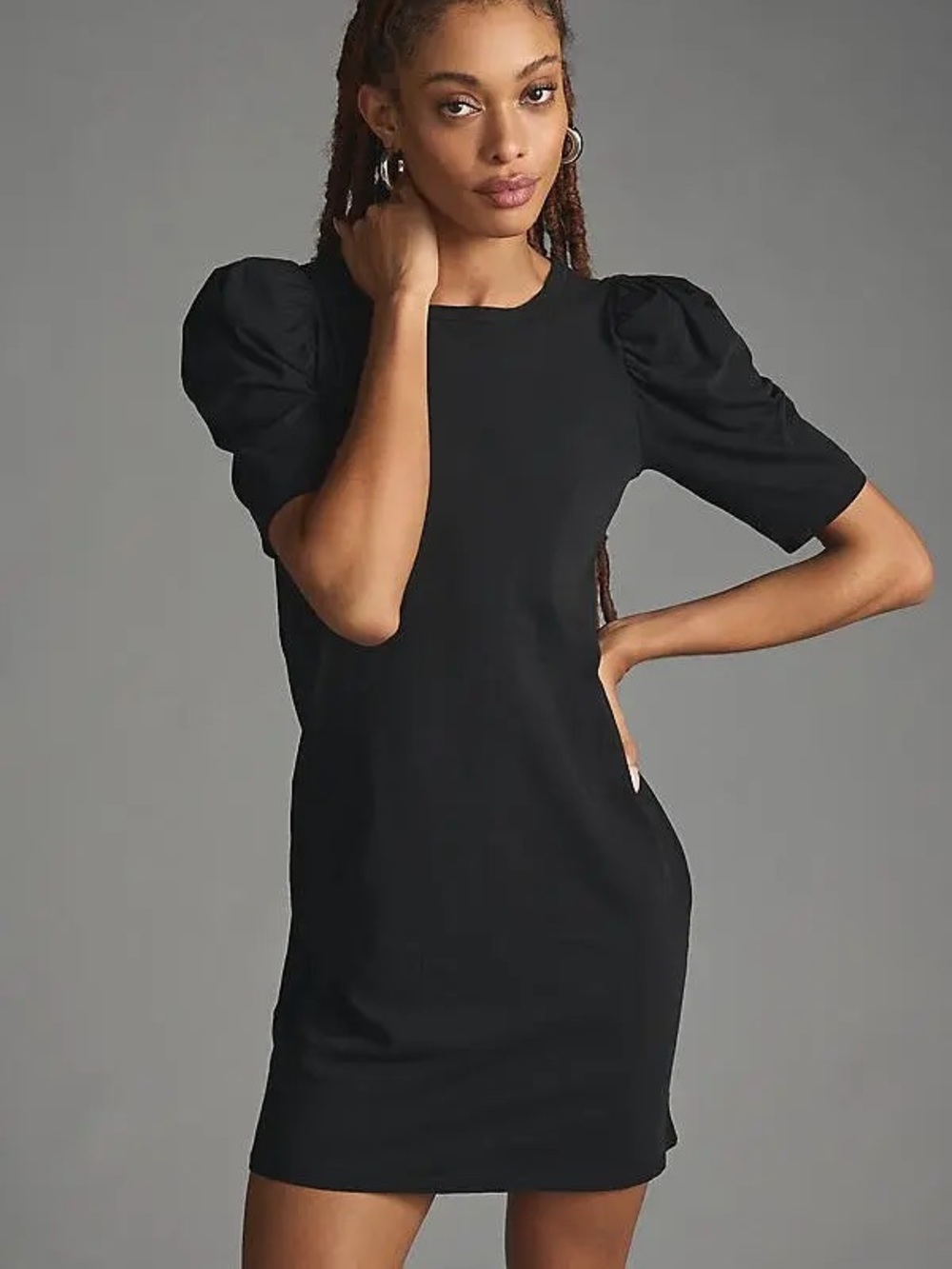 Nation LTD Jules Puff-Sleeve Tee Mini Dress Black Cotton & Linen Size XS
